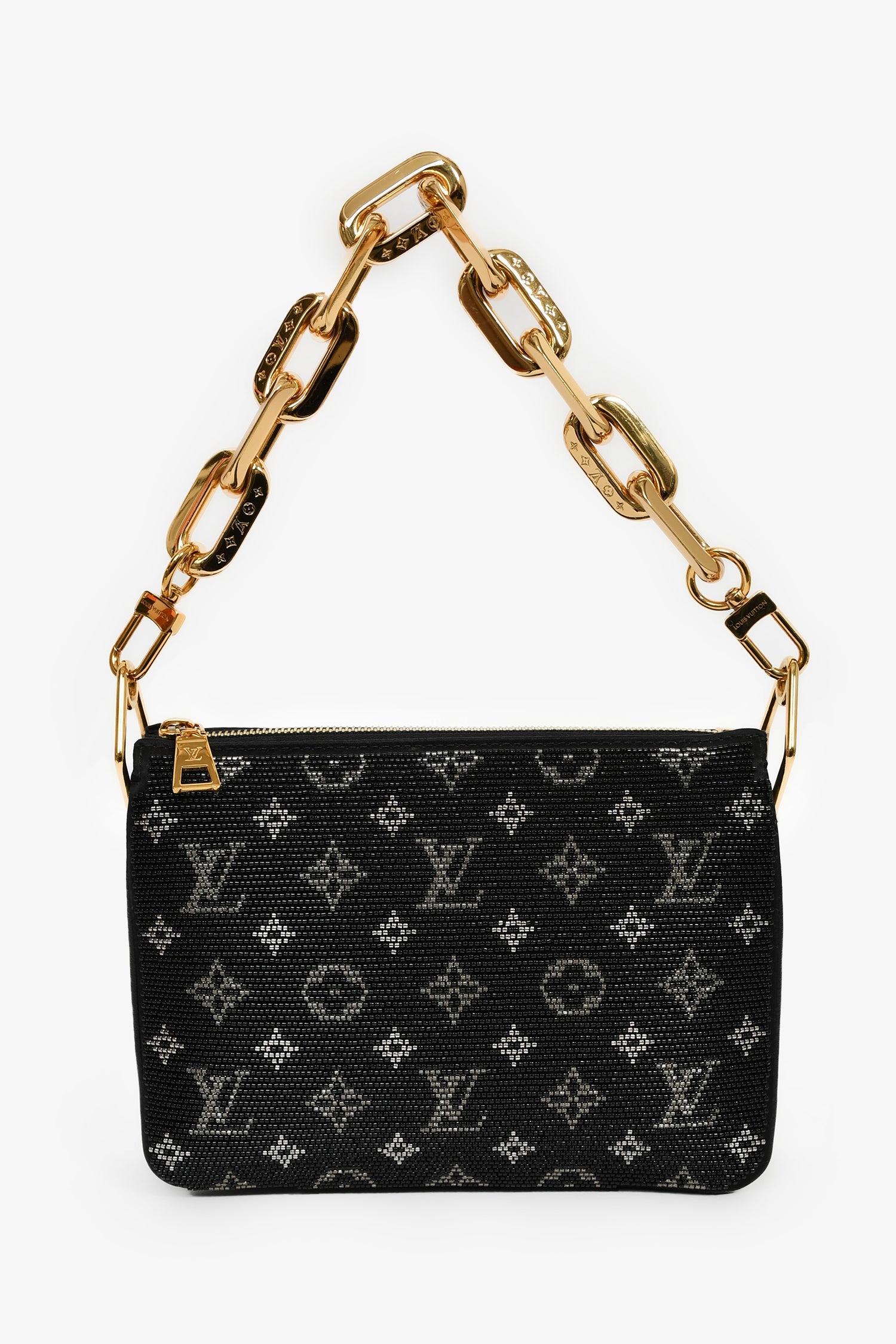 Louis Vuitton Black Satin Beaded Embroidered Monogram Coussin BB