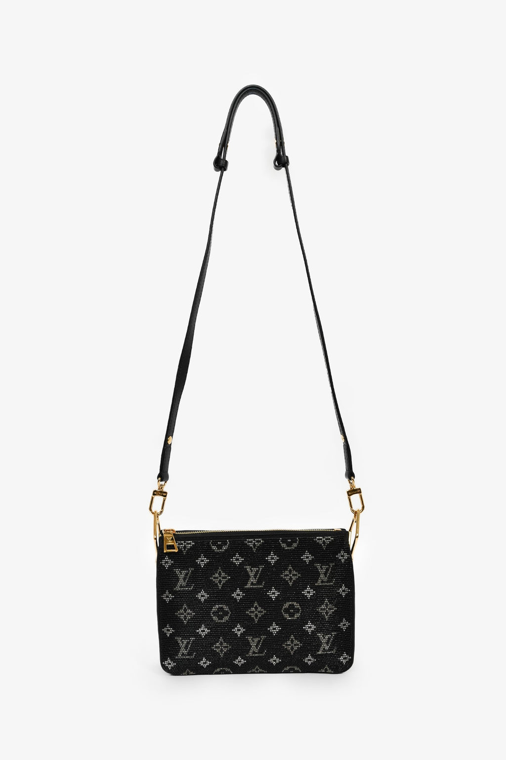 Louis Vuitton Black Satin Beaded Embroidered Monogram Coussin BB