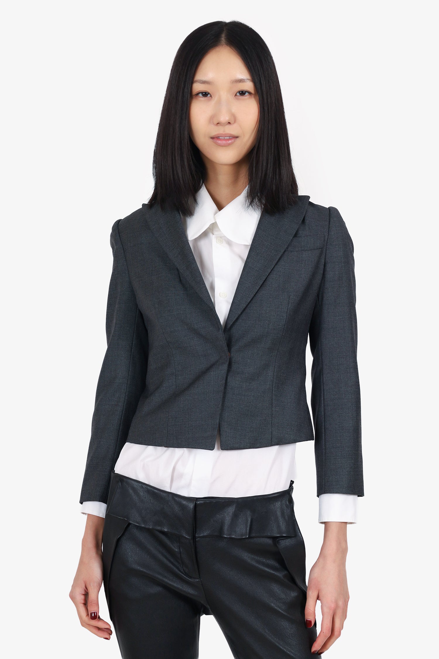 Brunello Cucinelli Grey Virgin Wool Cropped Blazer Size 36