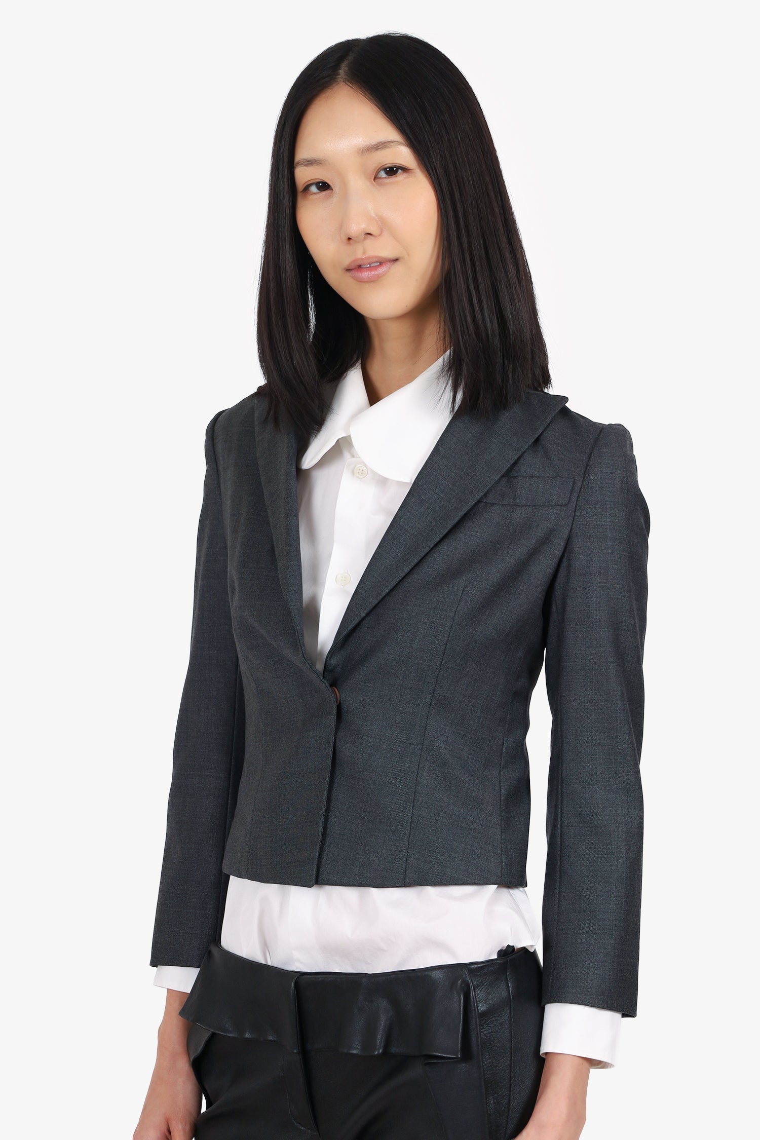 Brunello Cucinelli Grey Virgin Wool Cropped Blazer Size 36
