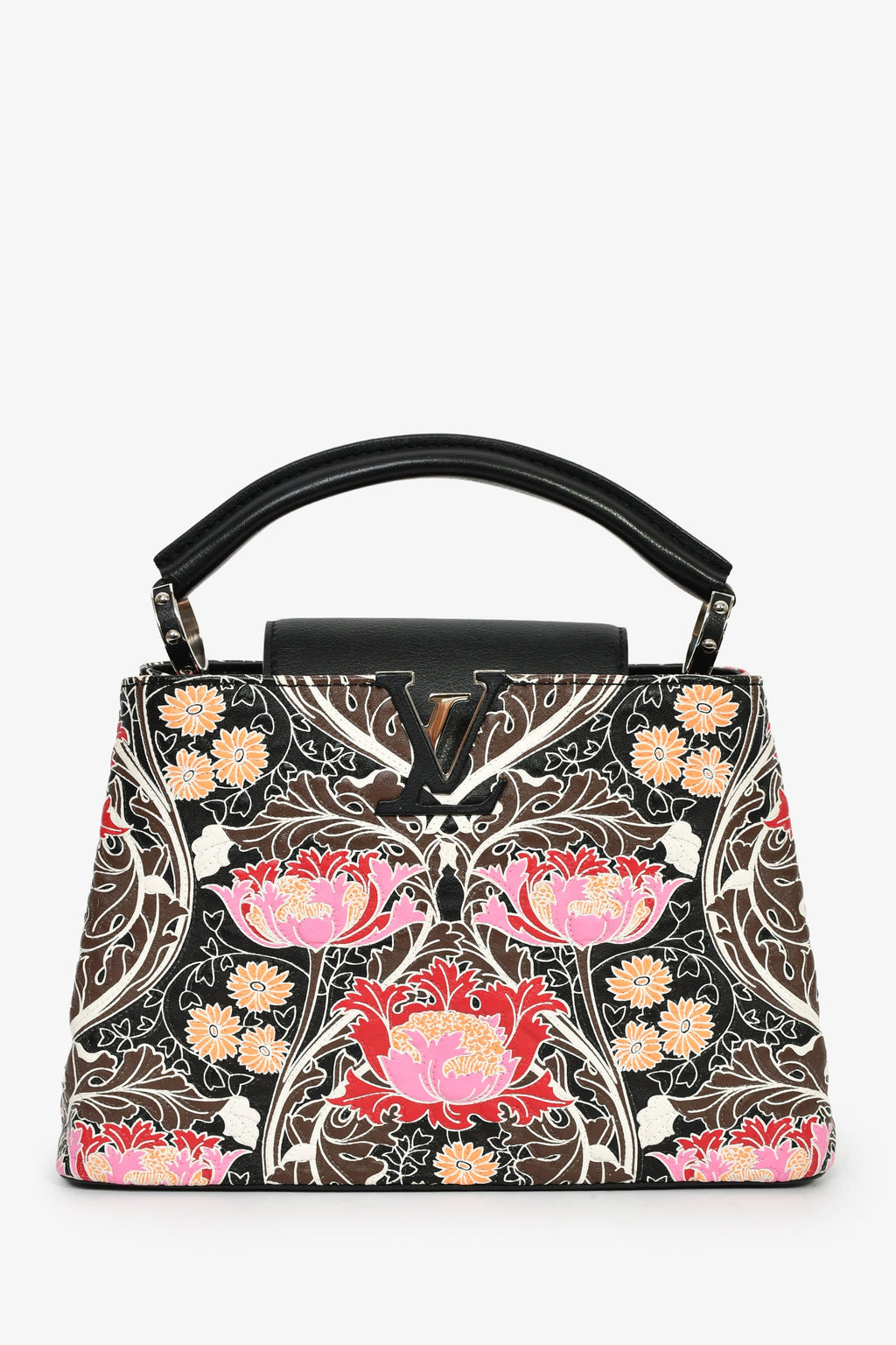 Louis Vuitton 2015 Black/Multicolour Leather Wild Flowers Capucines BB Top Handle Bag with Strap
