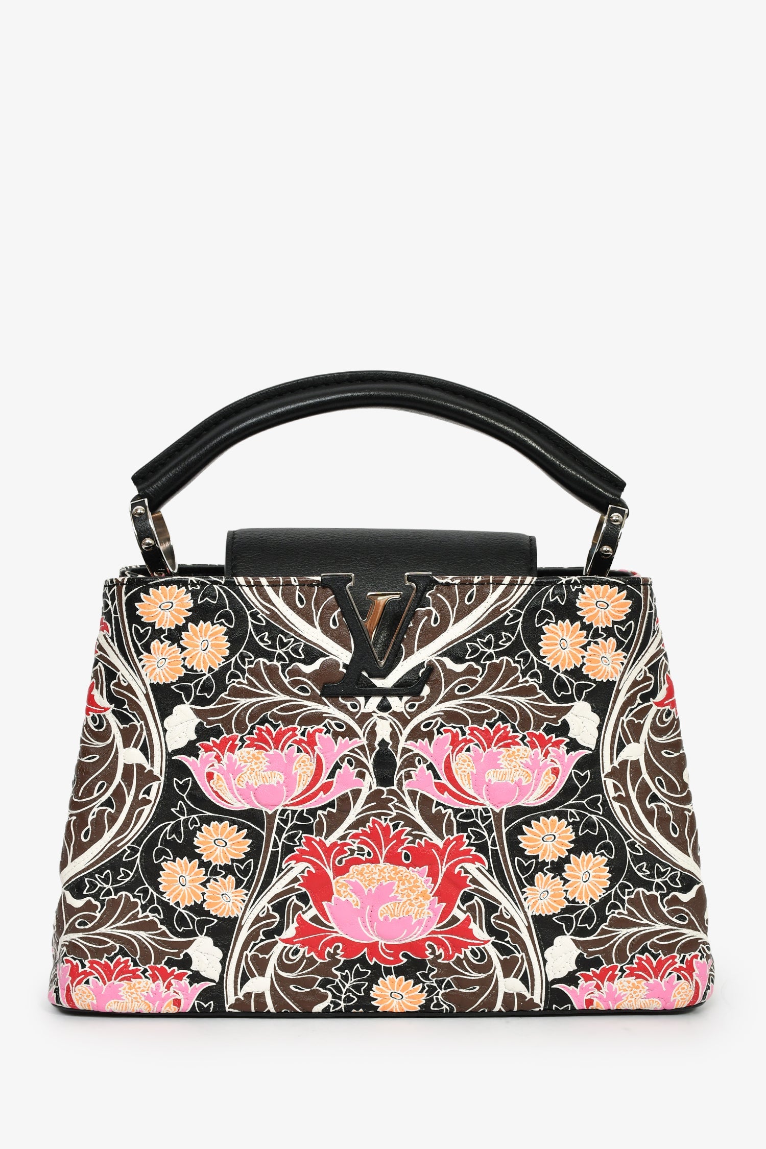 Louis Vuitton 2015 Black/Multicolour Leather Wild Flowers Capucines BB Top Handle Bag with Strap