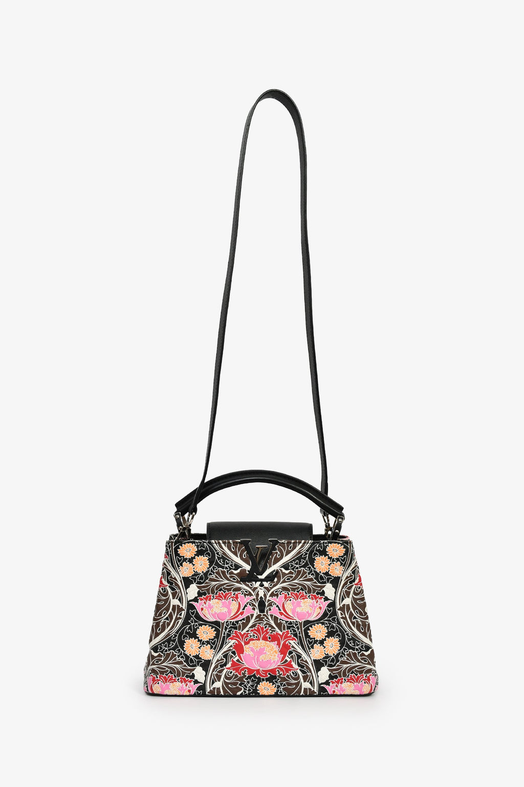 Louis Vuitton 2015 Black/Multicolour Leather Wild Flowers Capucines BB Top Handle Bag with Strap