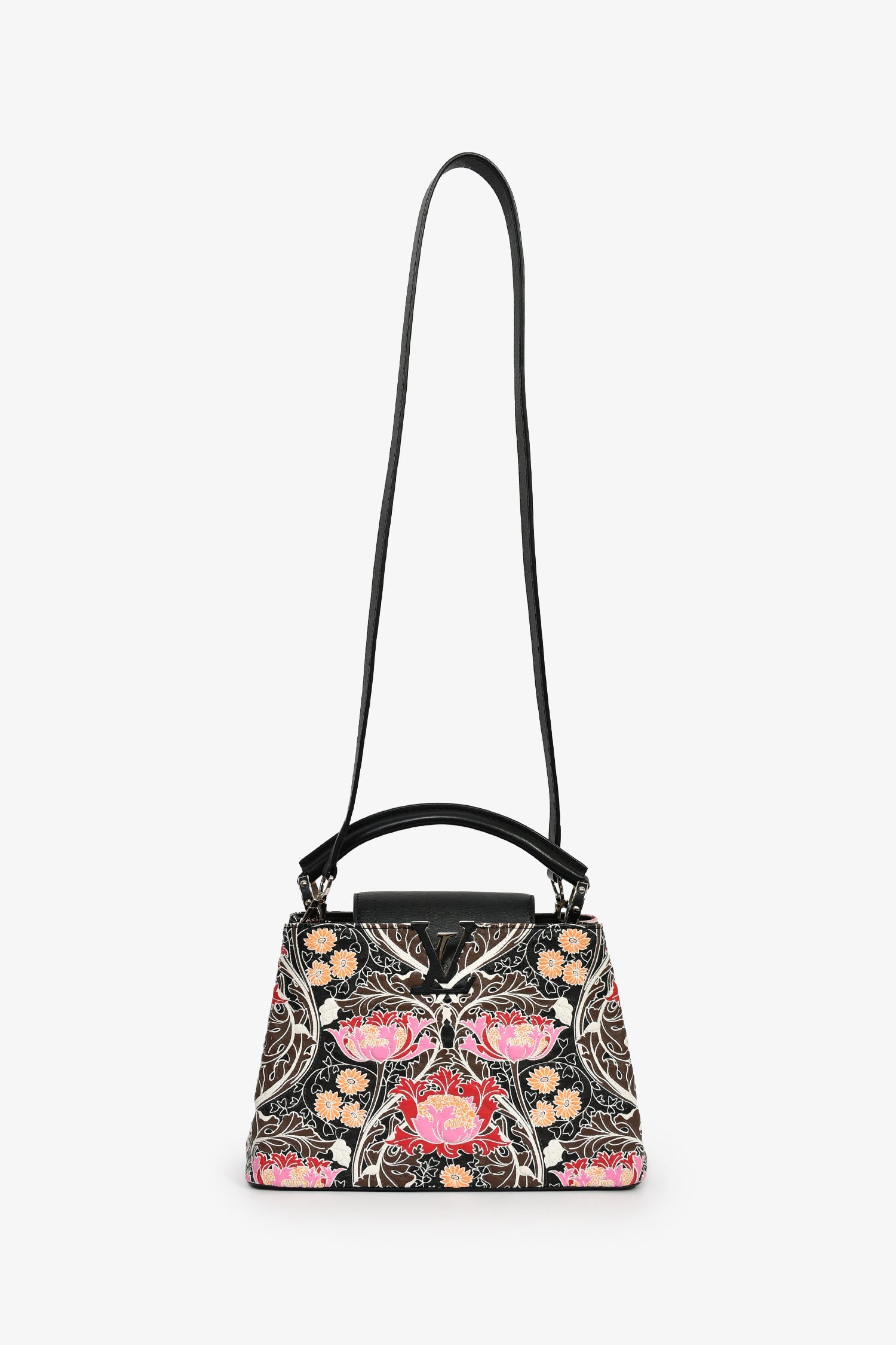 Louis Vuitton 2015 Black/Multicolour Leather Wild Flowers Capucines BB Top Handle Bag with Strap
