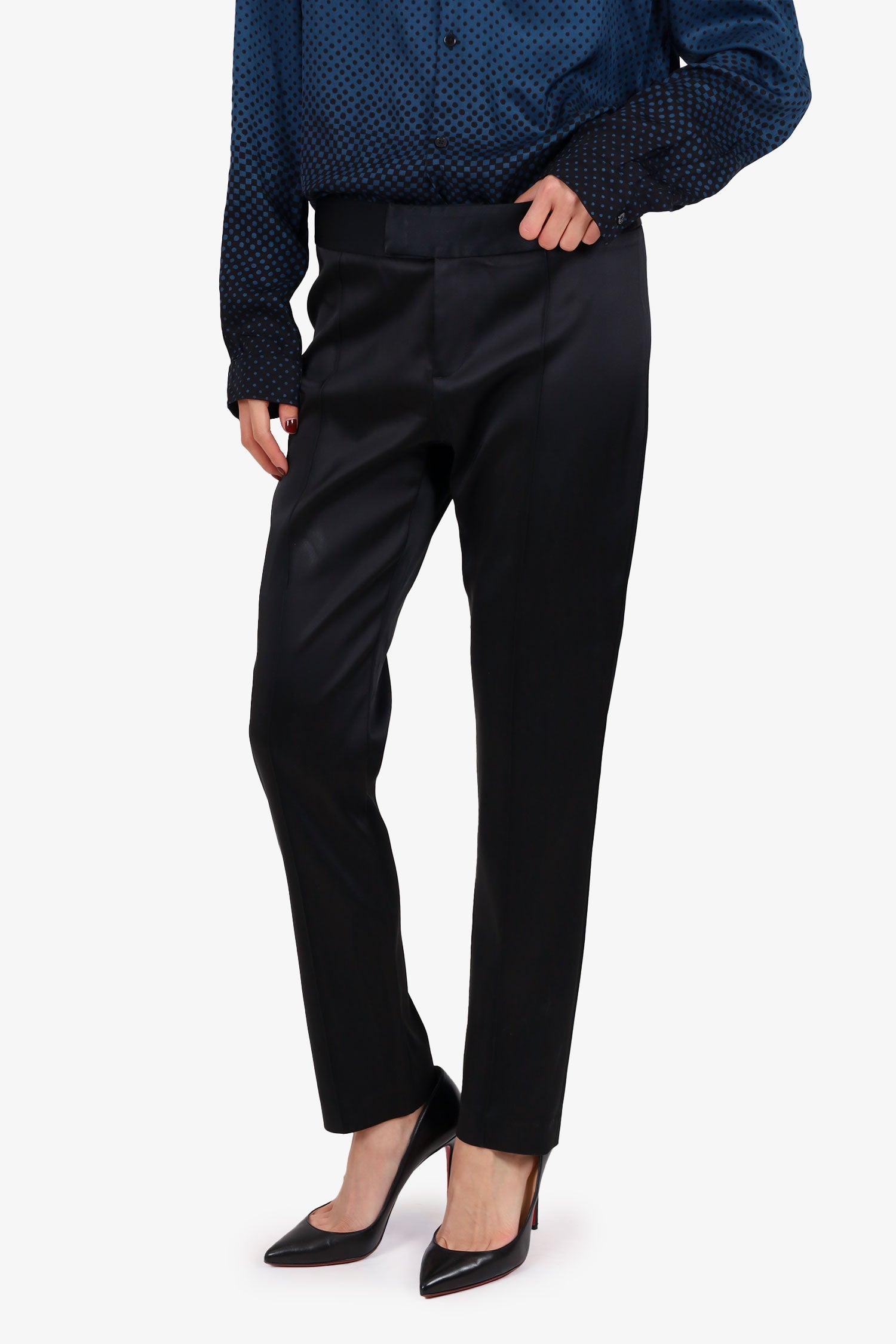Smythe Black Satin Trousers Size 4