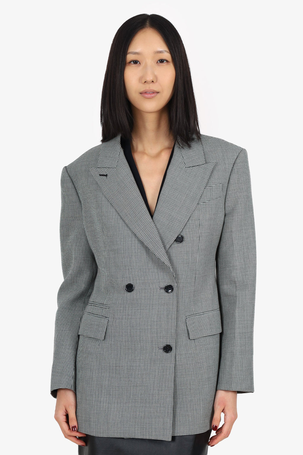 We11Done Grey Wool Houndstooth Cut-out Blazer Size M