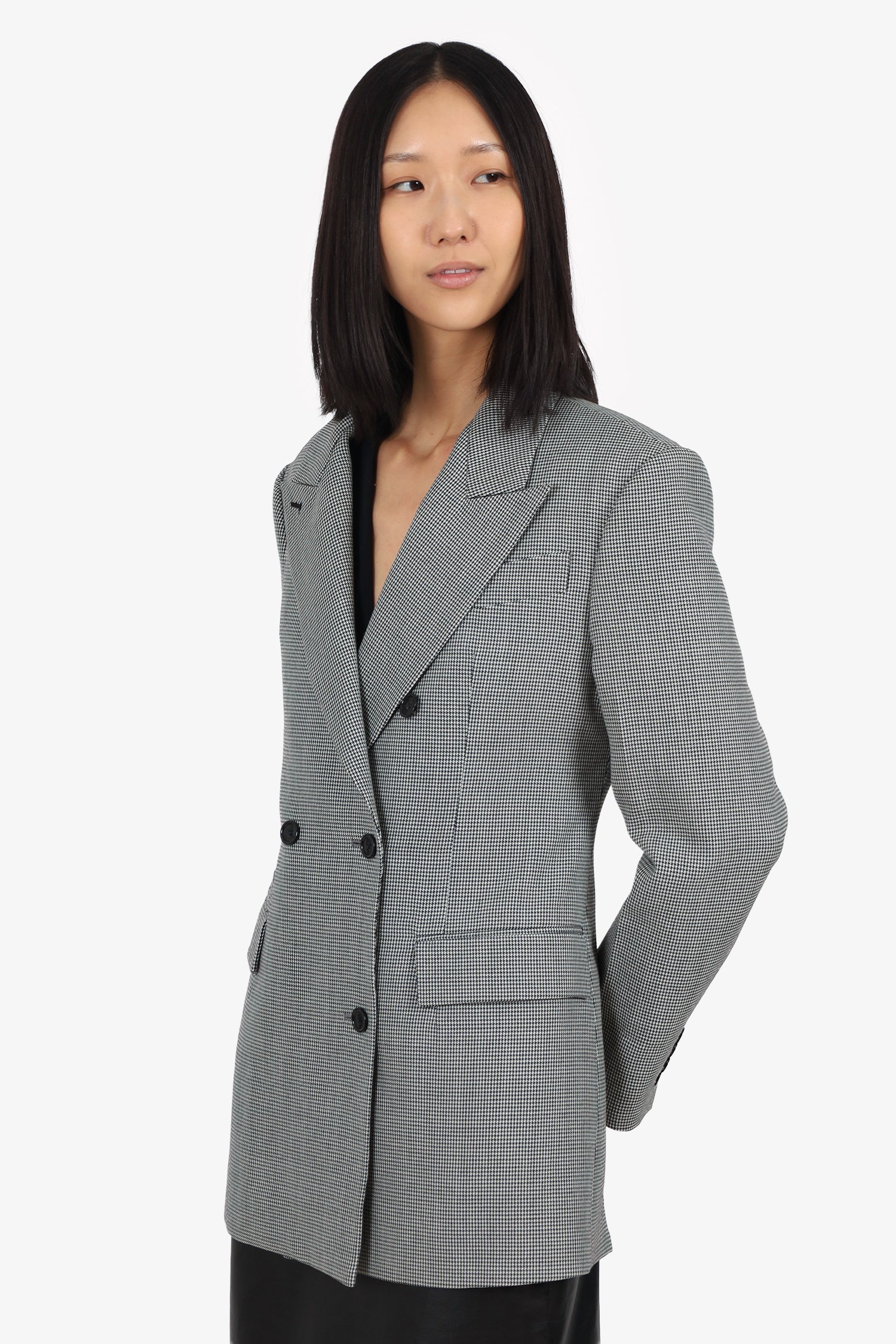 We11Done Grey Wool Houndstooth Cut-out Blazer Size M
