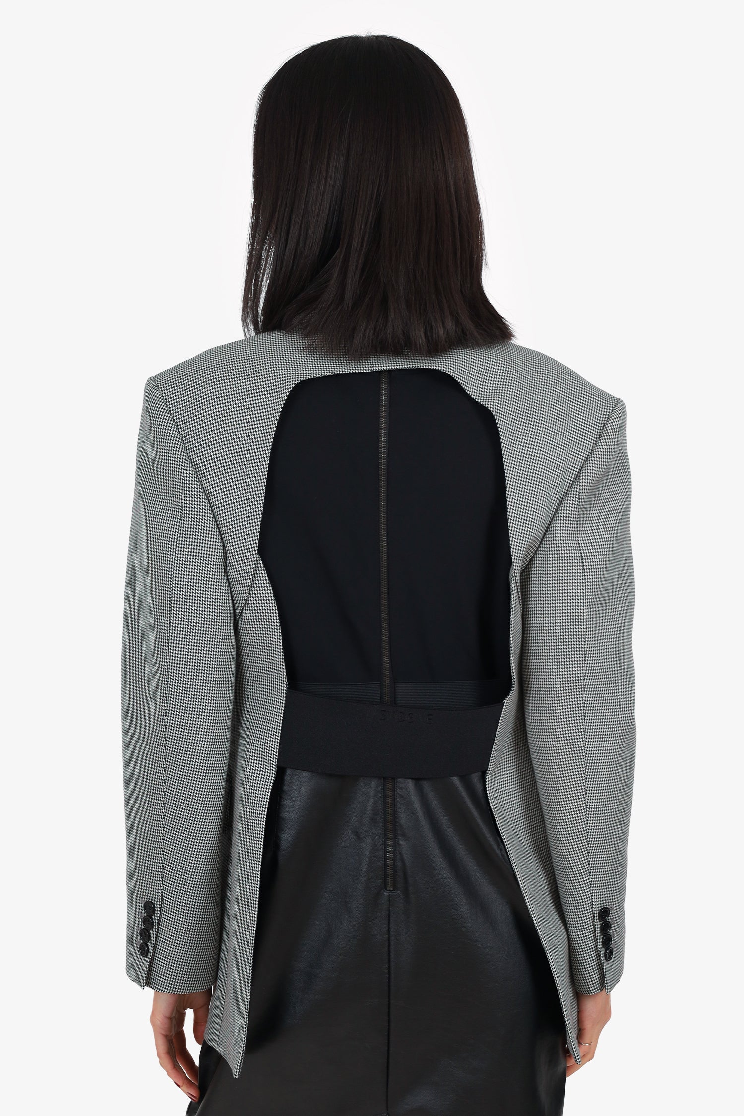 We11Done Grey Wool Houndstooth Cut-out Blazer Size M