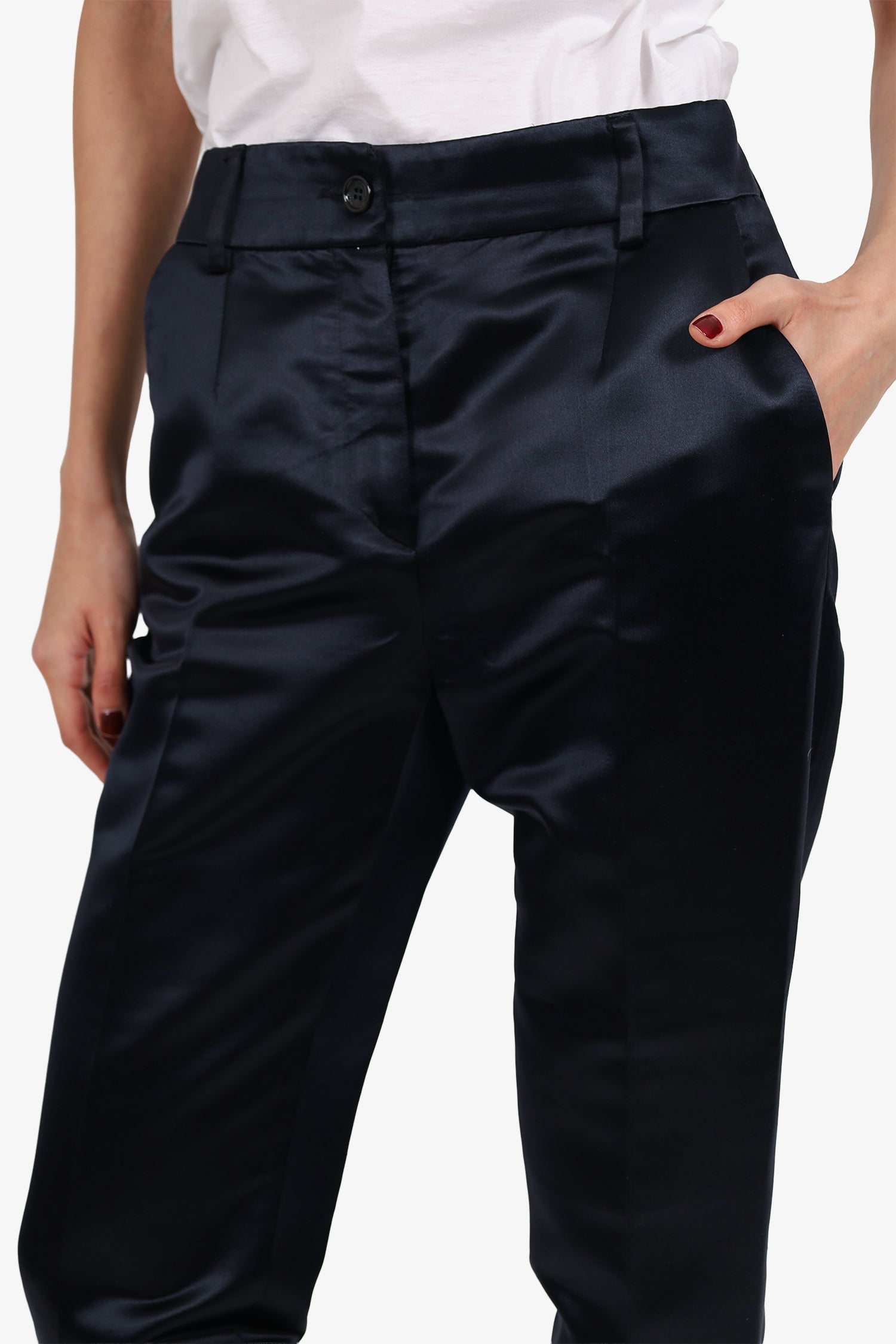 D&G Dolce & Gabbana Black Satin High Waisted Trousers Size 40