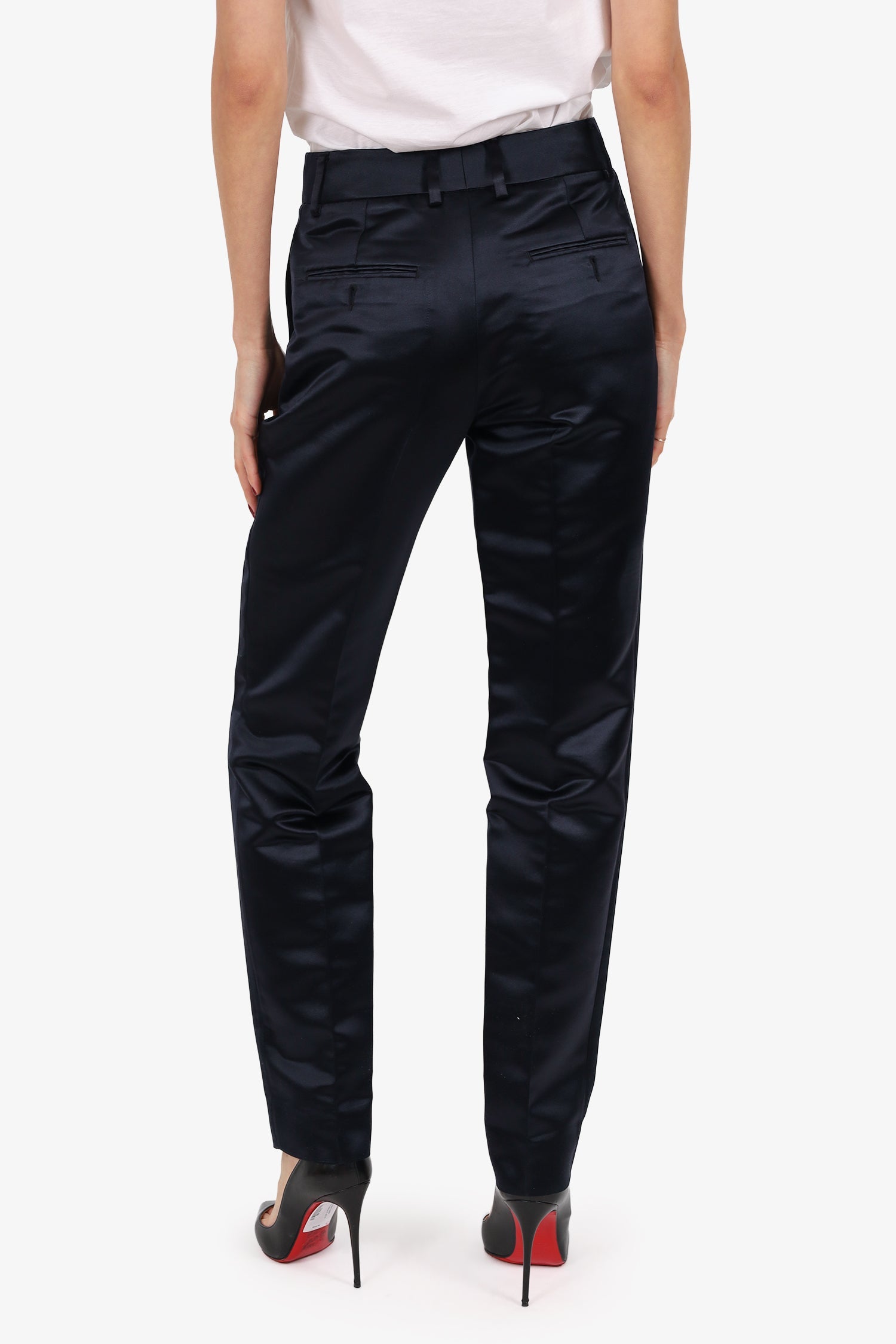 D&G Dolce & Gabbana Black Satin High Waisted Trousers Size 40