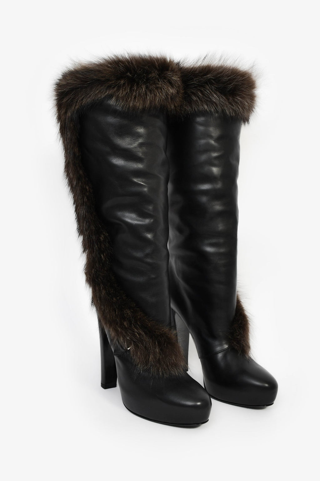 Hermès Black Leather Fur Lined Boots Size 38