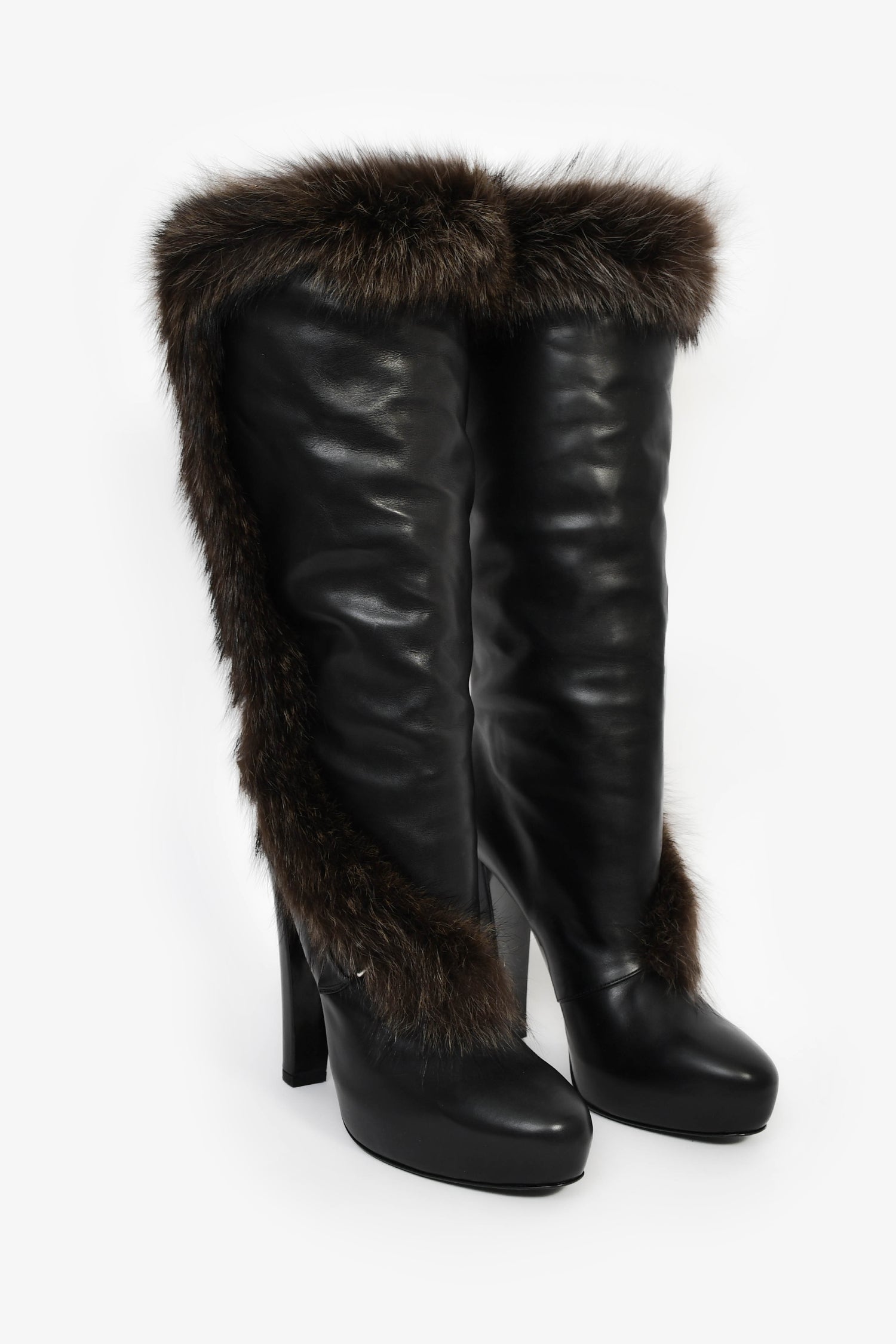 Hermès Black Leather Fur Lined Boots Size 38