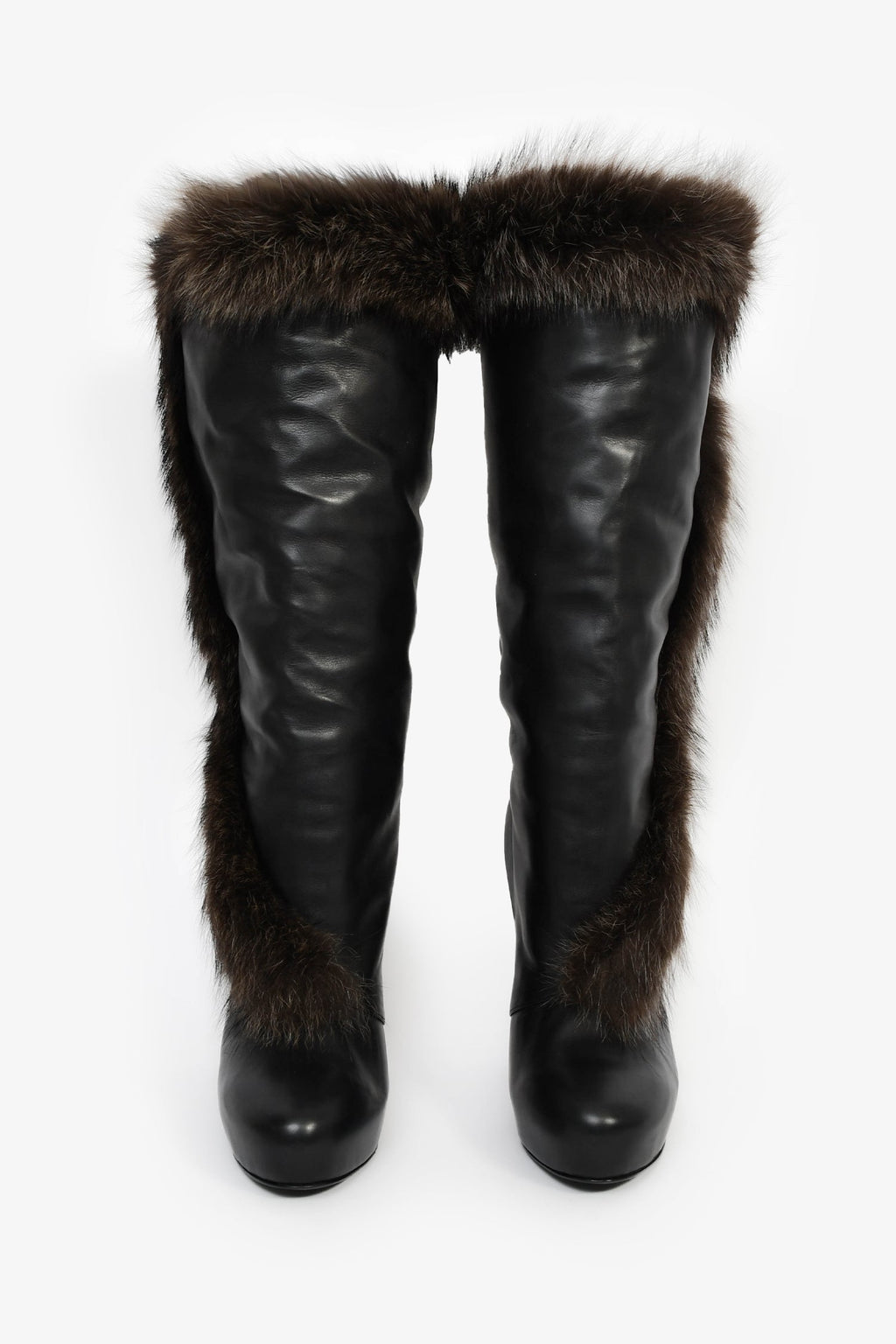 Hermès Black Leather Fur Lined Boots Size 38
