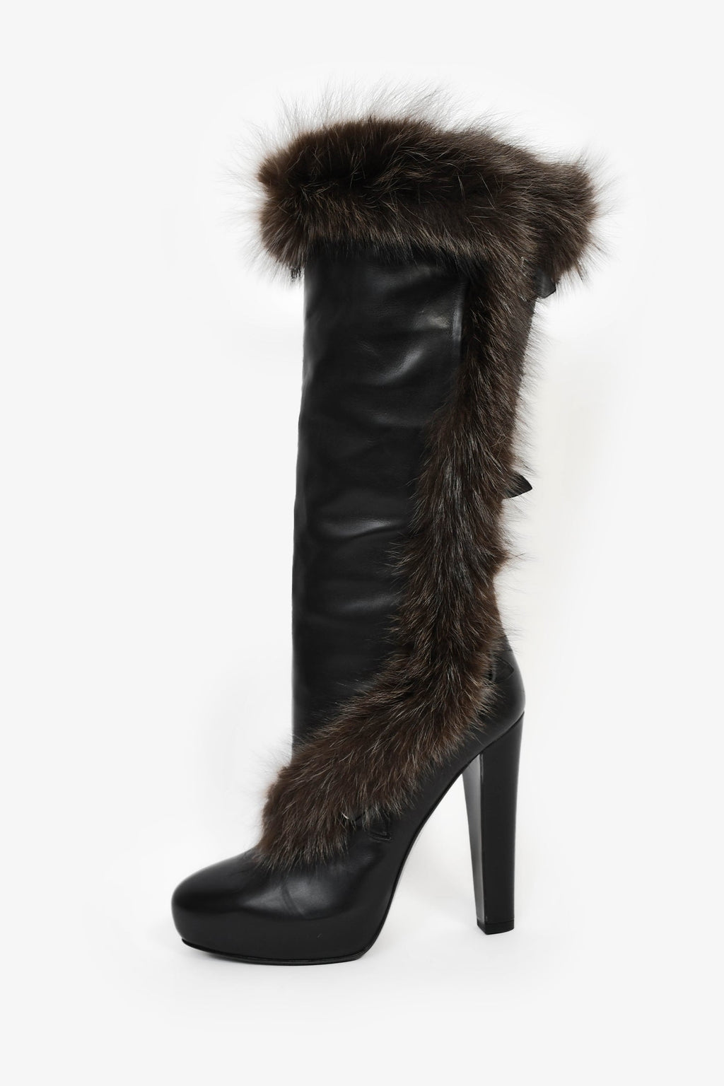 Hermès Black Leather Fur Lined Boots Size 38