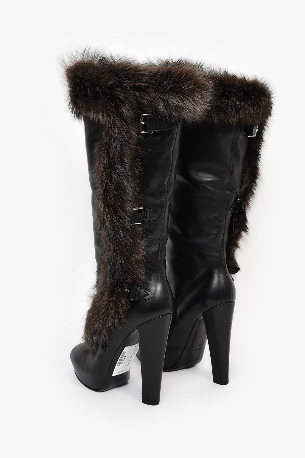 Hermès Black Leather Fur Lined Boots Size 38