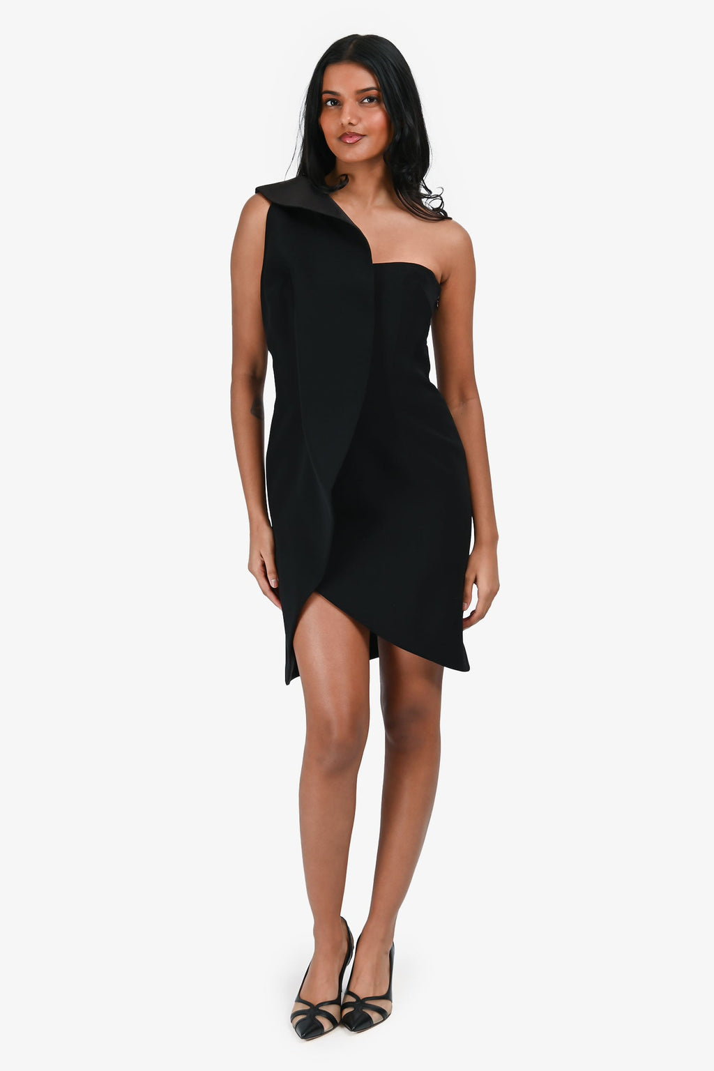 Giorgio Armani Black Silk One Shoulder Tube Mini Dress Size 38