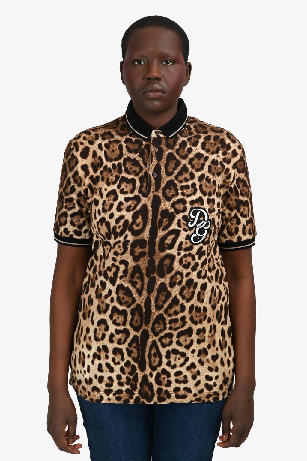Dolce & Gabbana Leopard Print Cotton Polo T-Shirt Size 48 Mens