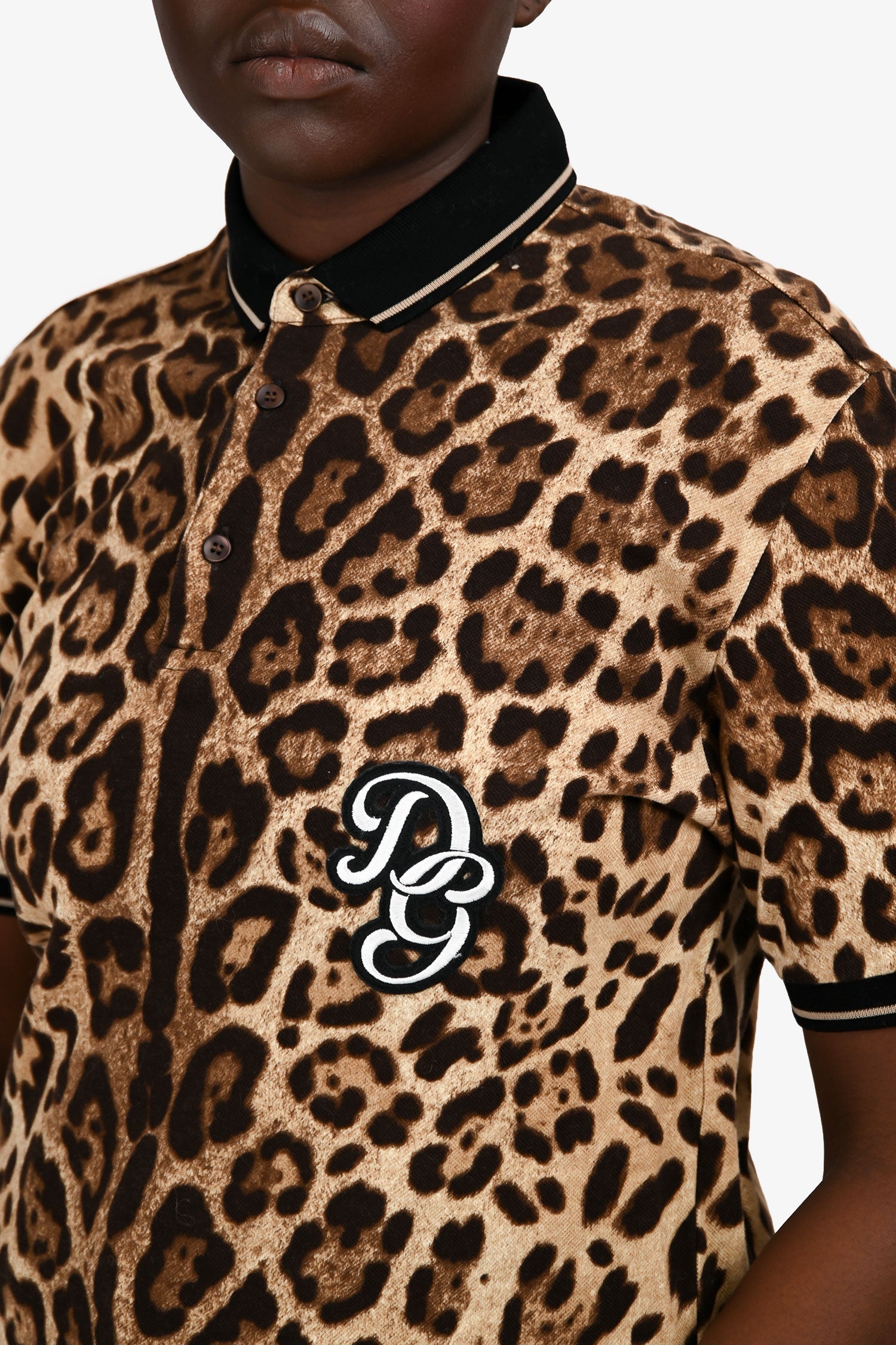 Dolce & Gabbana Leopard Print Cotton Polo T-Shirt Size 48 Mens