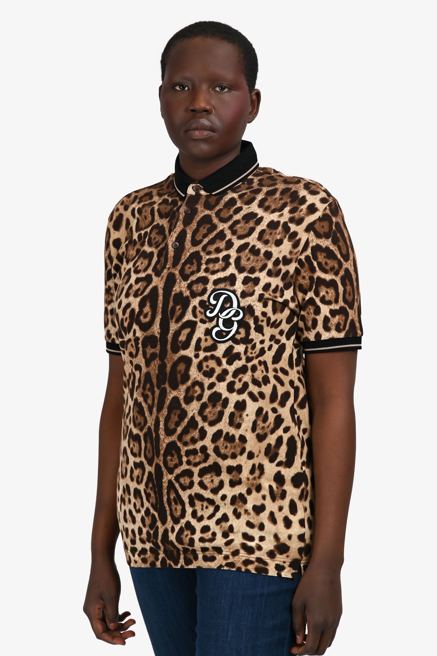 Dolce & Gabbana Leopard Print Cotton Polo T-Shirt Size 48 Mens