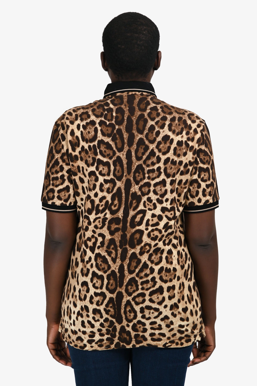 Dolce & Gabbana Leopard Print Cotton Polo T-Shirt Size 48 Mens