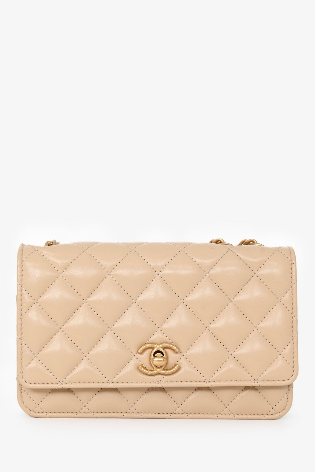 Pre-Loved Chanel™ Beige Lambskin Leather 'All Slide' Wallet on Chain