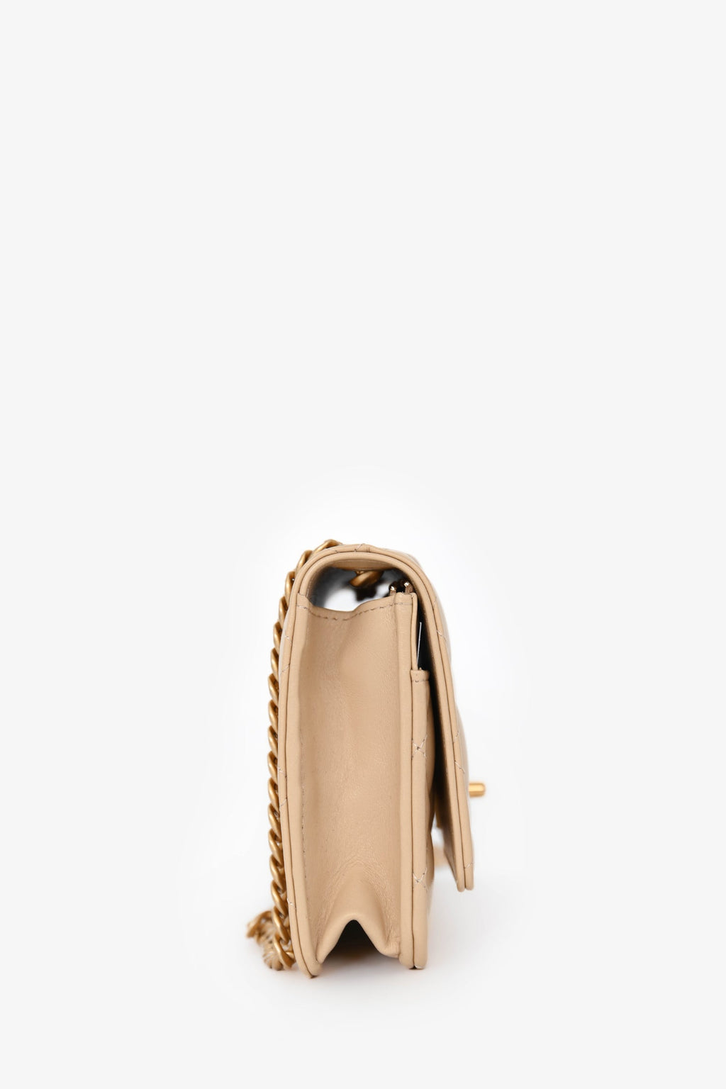 Pre-Loved Chanel™ Beige Lambskin Leather 'All Slide' Wallet on Chain