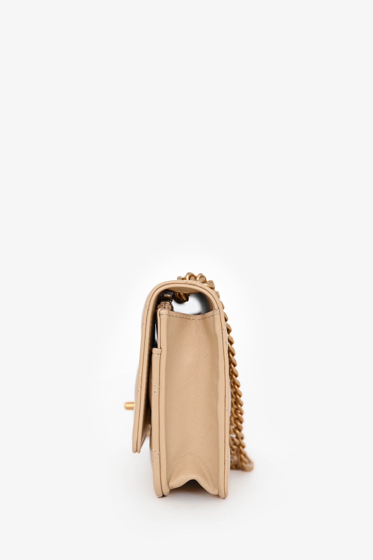 Pre-Loved Chanel™ Beige Lambskin Leather 'All Slide' Wallet on Chain