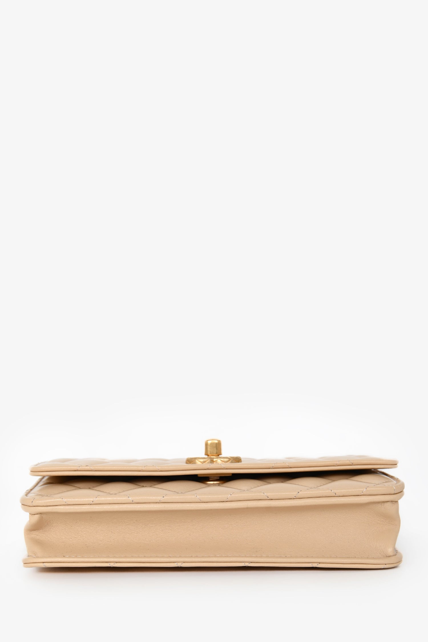 Pre-Loved Chanel™ Beige Lambskin Leather 'All Slide' Wallet on Chain