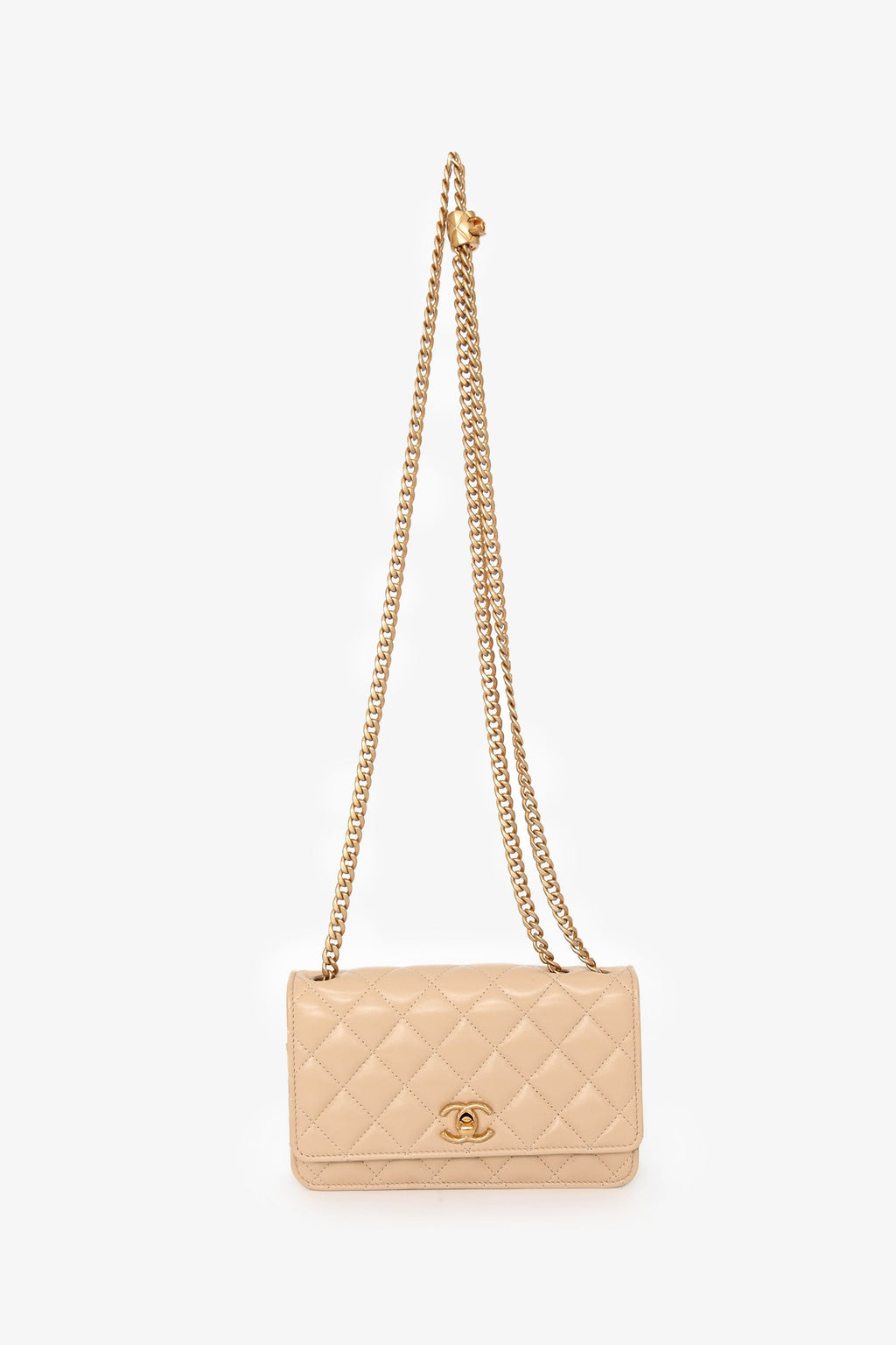 Pre-Loved Chanel™ Beige Lambskin Leather 'All Slide' Wallet on Chain
