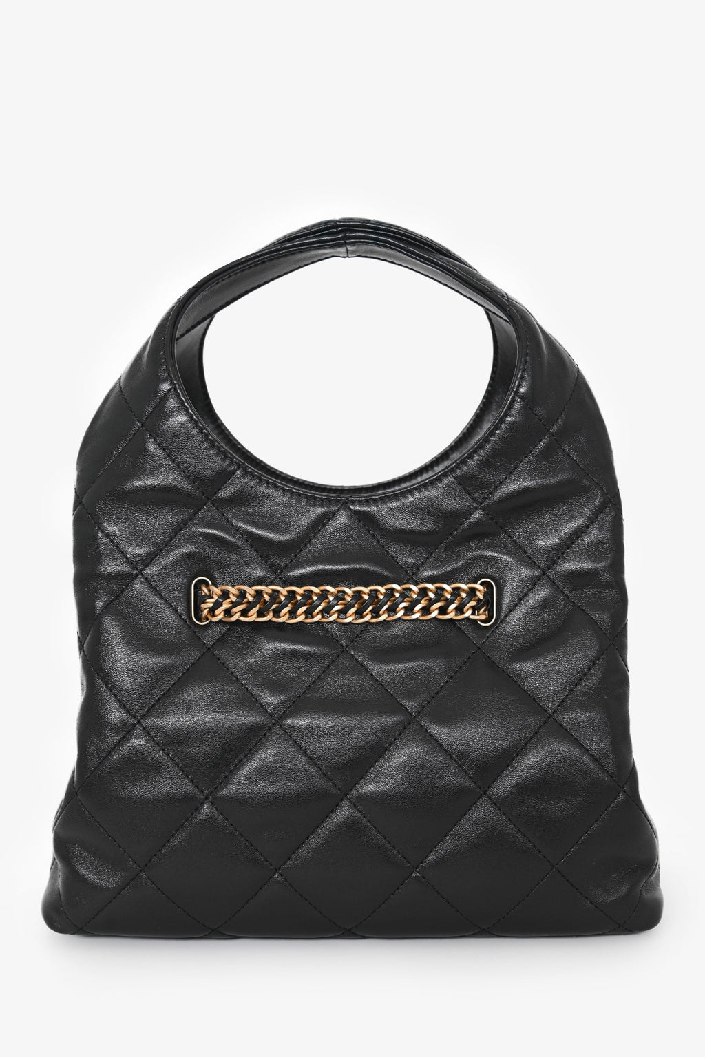 Pre-Loved Chanel™ 2025 Black Lambskin Small 25 Quilted Chain Buckle Bag