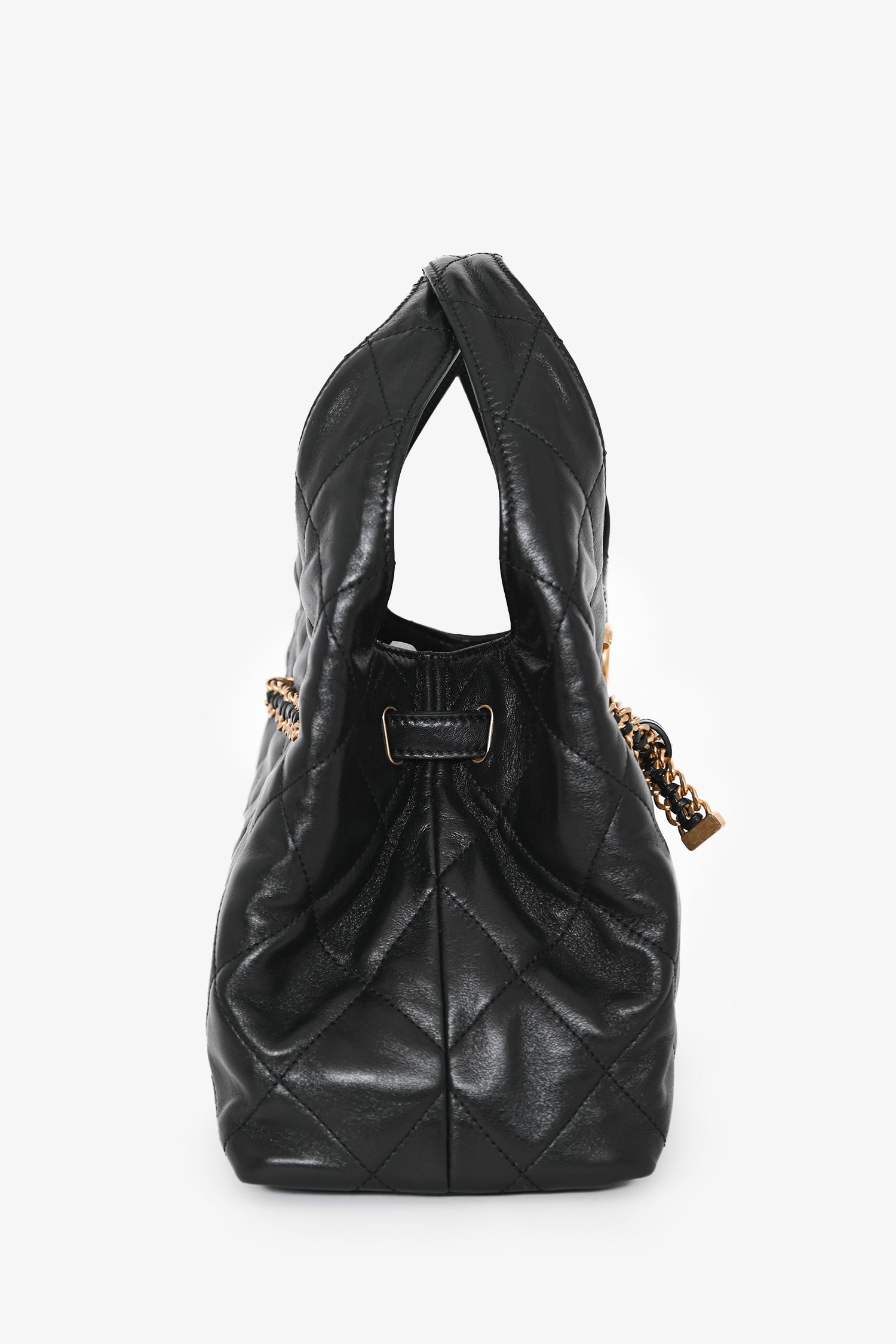 Pre-Loved Chanel™ 2025 Black Lambskin Small 25 Quilted Chain Buckle Bag