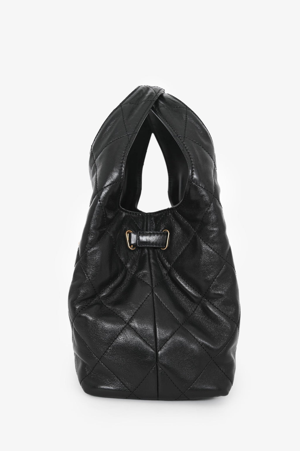 Pre-Loved Chanel™ 2025 Black Lambskin Small 25 Quilted Chain Buckle Bag