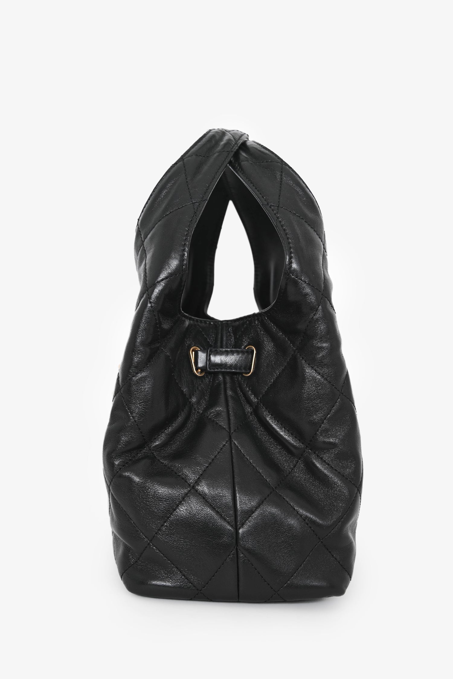 Pre-Loved Chanel™ 2025 Black Lambskin Small 25 Quilted Chain Buckle Bag
