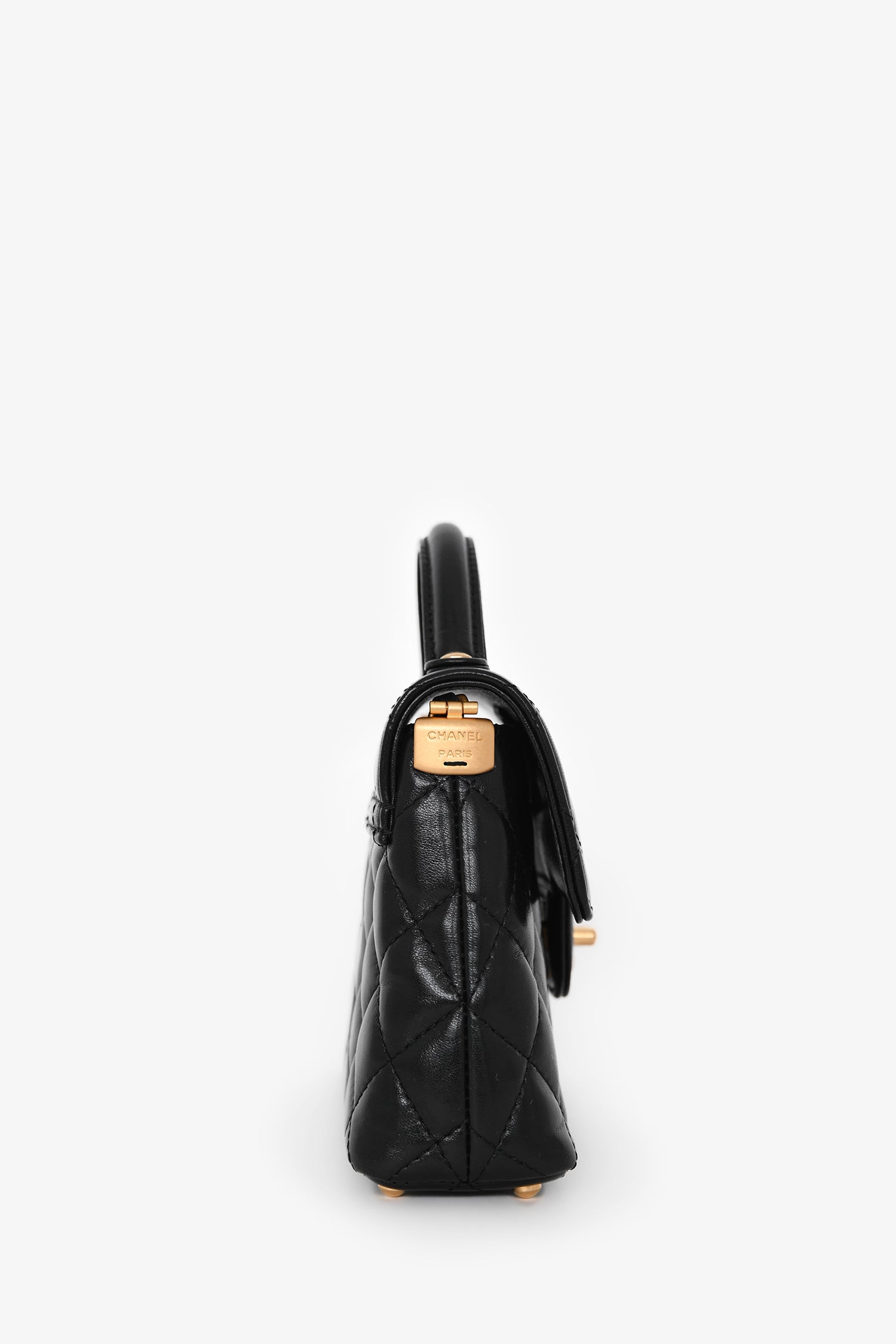 Pre-Loved Chanel™ 2025 Black Lambskin Mini Top Handle Chain Bag