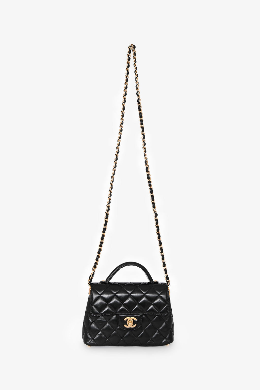 Pre-Loved Chanel™ 2025 Black Lambskin Mini Top Handle Chain Bag