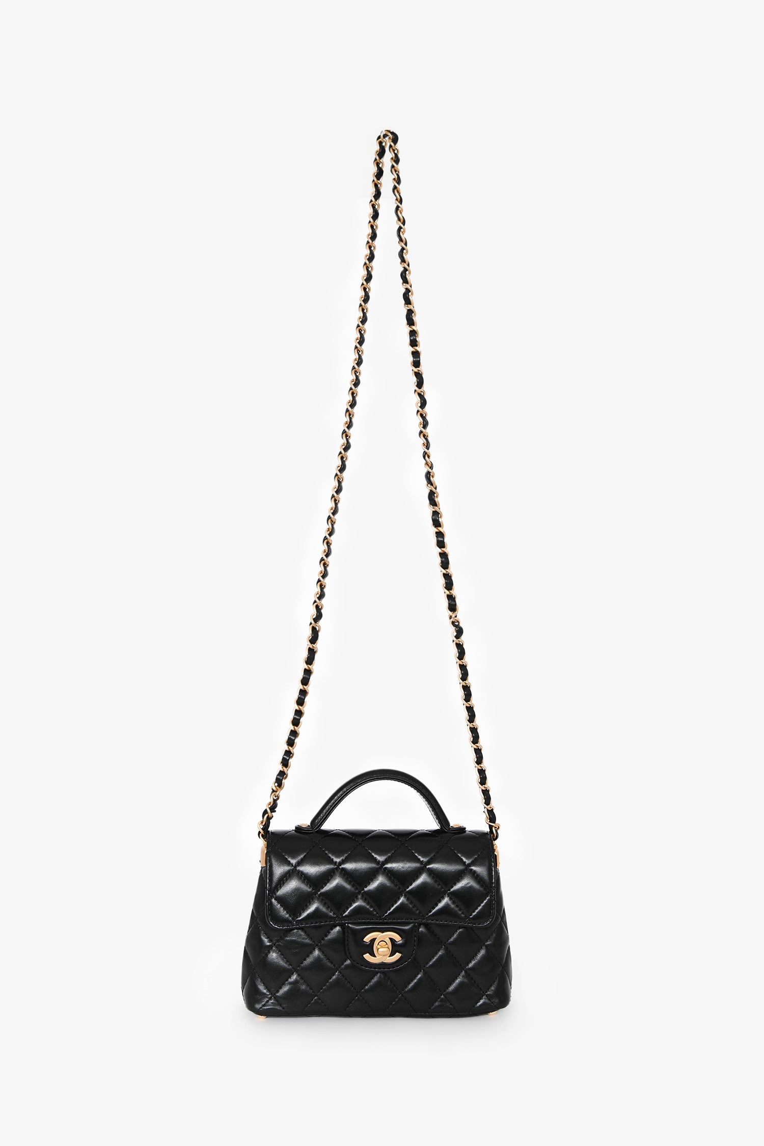 Pre-Loved Chanel™ 2025 Black Lambskin Mini Top Handle Chain Bag
