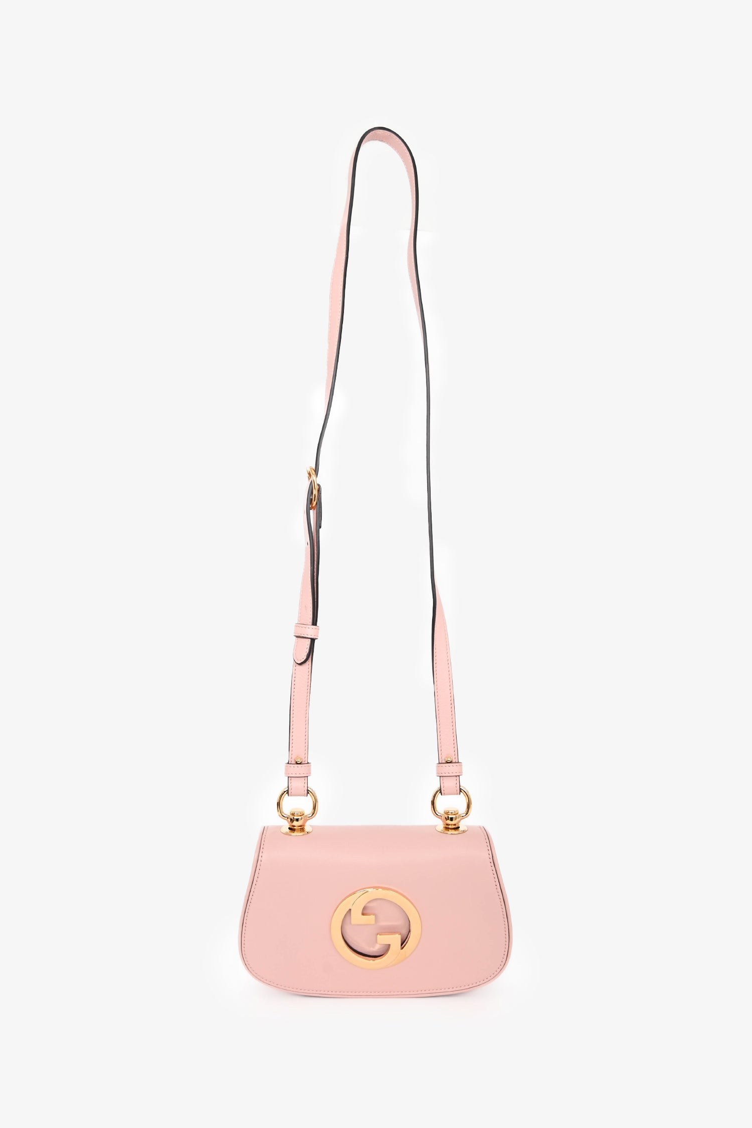 Gucci Pink Leather Mini 'Blondie' Crossbody Bag With Web Canvas Strap