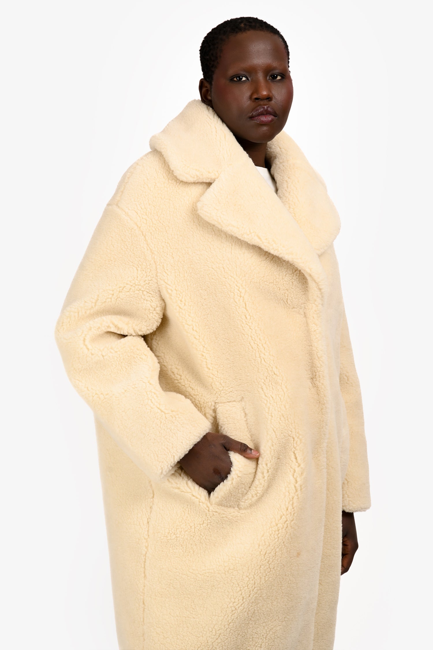 & Other Stories White Faux Sherpa Teddy Button Up Long Coat Size 10