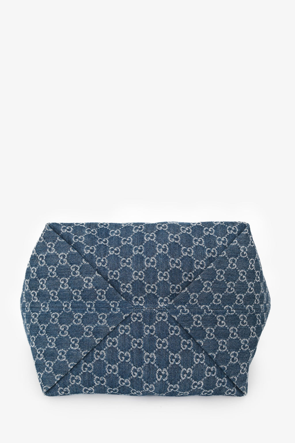 Gucci Blue Monogram Denim Reversible Brown Leather Trim Totissima Tote Bag with Pouch