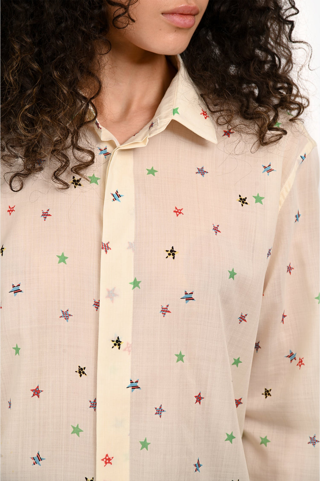 Saint Laurent 2018 White/Multicolour Wool Star Printed Button Down Shirt Size 38