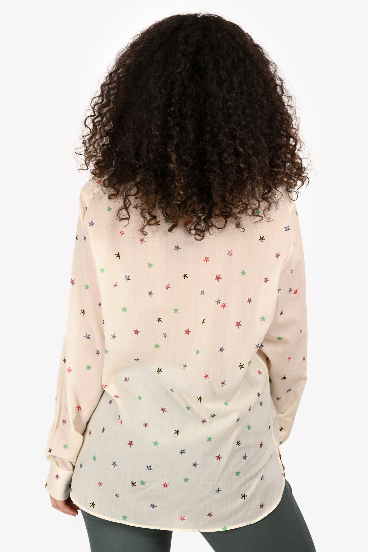 Saint Laurent 2018 White/Multicolour Wool Star Printed Button Down Shirt Size 38