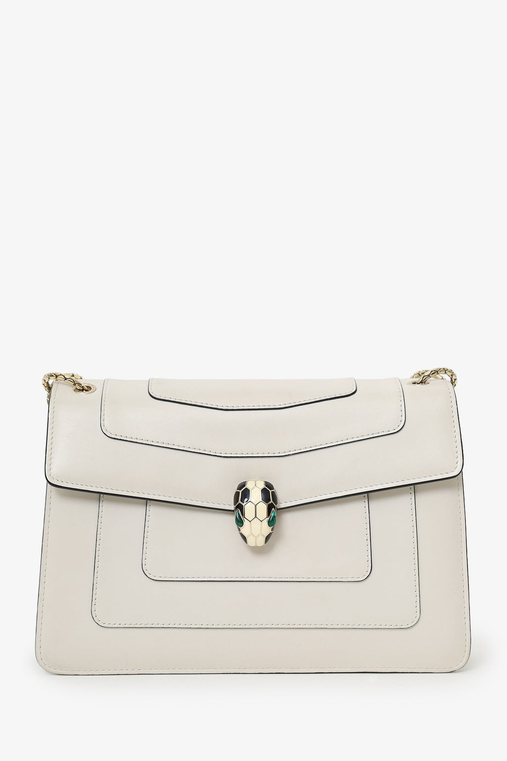 Bvlgari Cream Leather Medium Serpenti Forever Chain Bag