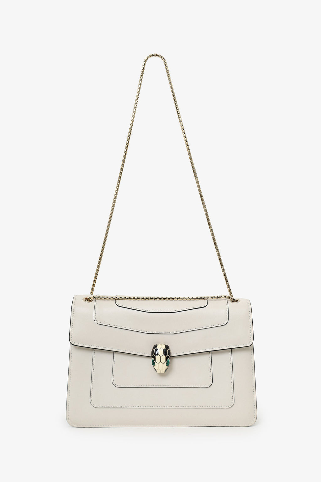 Bvlgari Cream Leather Medium Serpenti Forever Chain Bag