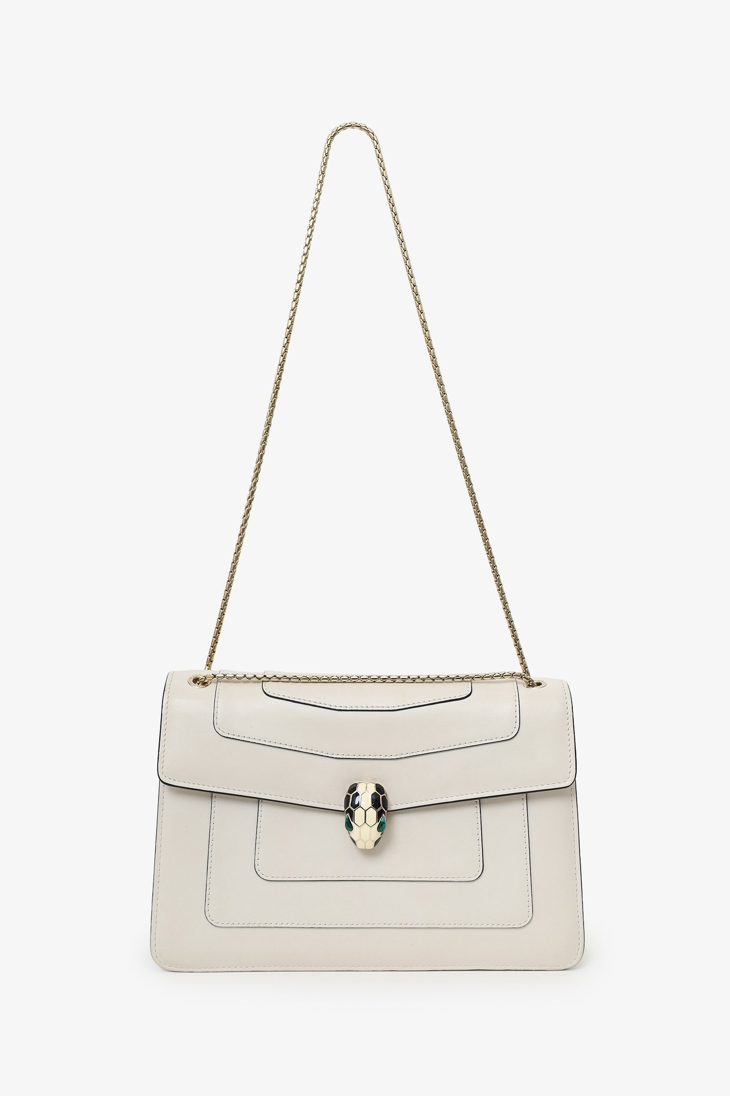 Bvlgari Cream Leather Medium Serpenti Forever Chain Bag