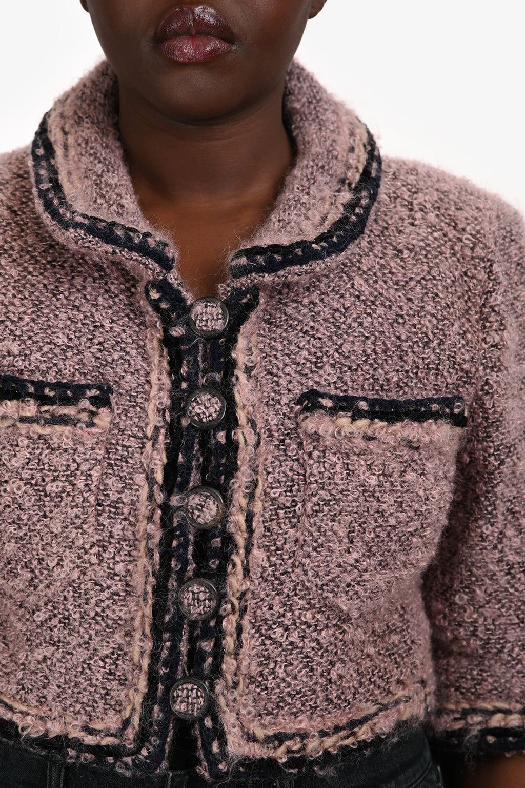 Pre-Loved Chanel™ 2014 Pink Mohair Tweed Cropped Jacket Size 40