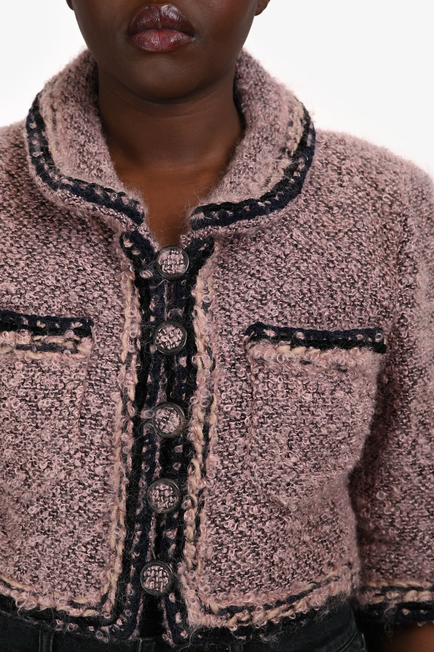 Pre-Loved Chanel™ 2014 Pink Mohair Tweed Cropped Jacket Size 40