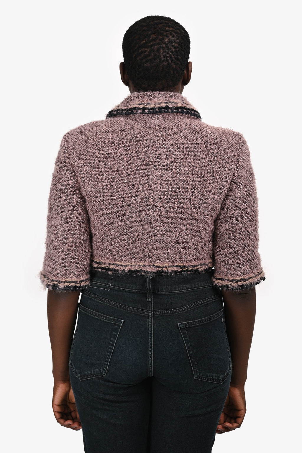 Pre-Loved Chanel™ 2014 Pink Mohair Tweed Cropped Jacket Size 40