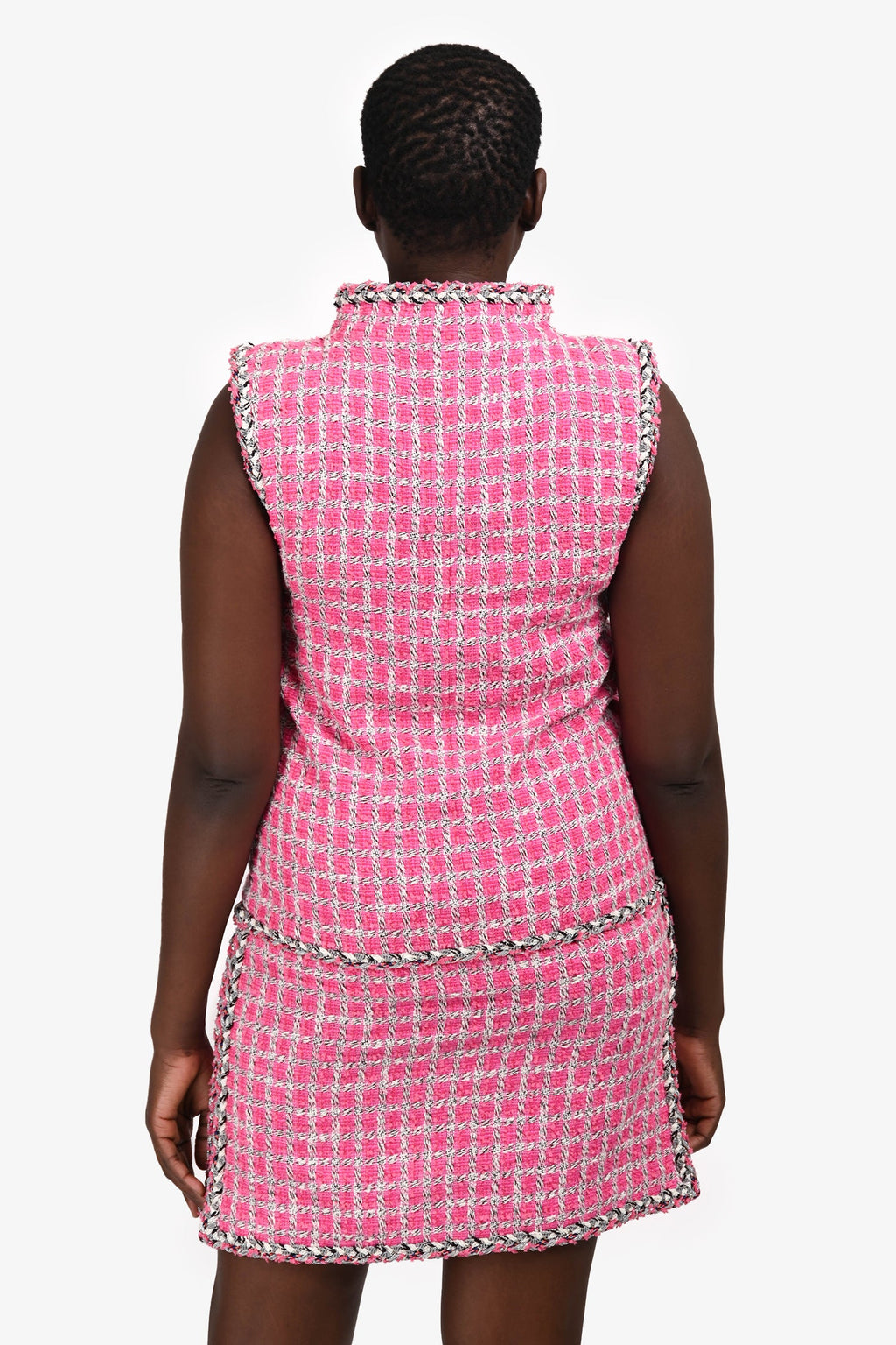Pre-Loved Chanel™ 2014 Runway Pink Tweed Sleeveless Mini Dress Size 40