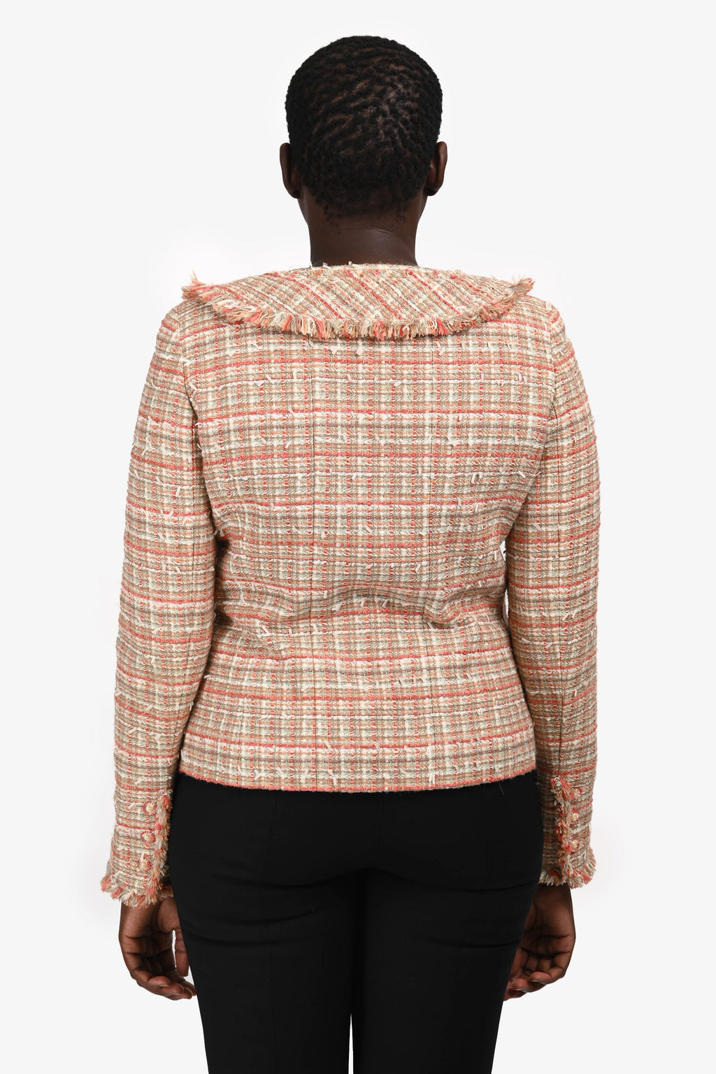 Pre-Loved Chanel™ 2004 Green/Beige Tweed Collared Evening Jacket Size 40