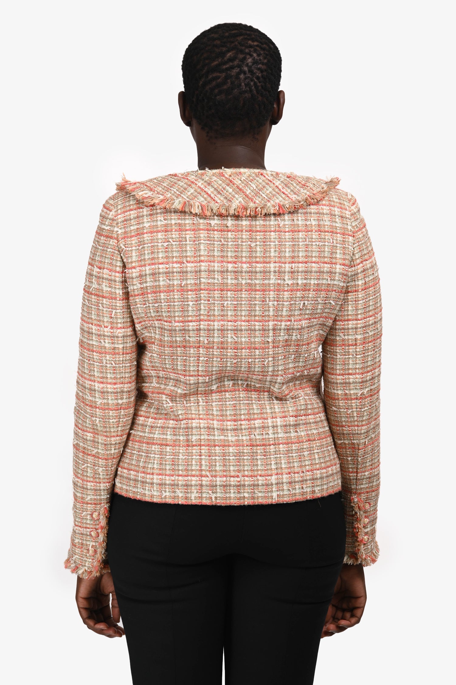 Pre-Loved Chanel™ 2004 Green/Beige Tweed Collared Evening Jacket Size 40